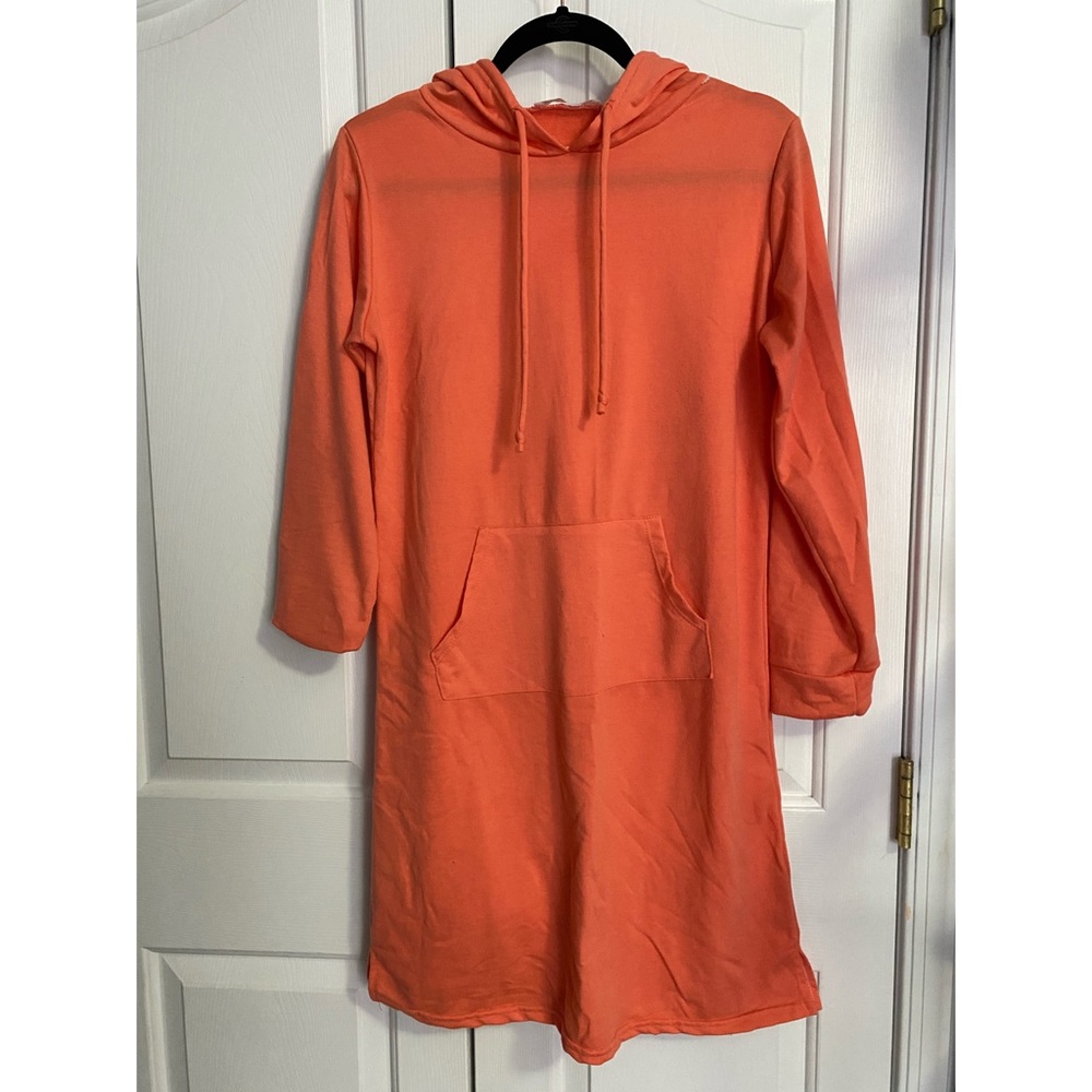 Coral hoodie dress.